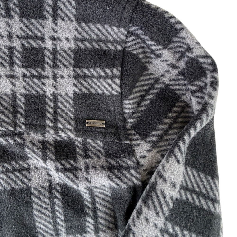 O'Neill Womens Black Grey Plaid Fleece Button Down Shirt Jacket Shacket Size M - Picture 3 of 4
